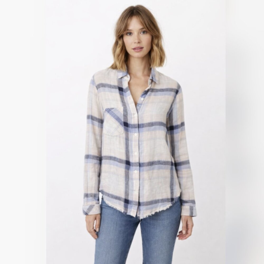 Bella Dahl Plaid Linen Blend Long Sleeve Button Down size Medium‎
